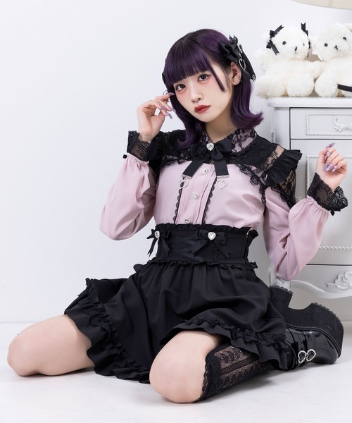 ハートビジューリボンレースアップフリルスカート（スカート  