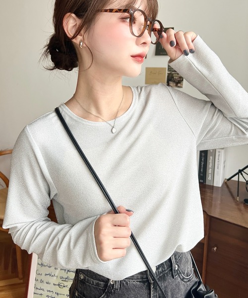 ラメニットソー長袖プルオーバー（Tシャツ/カットソー
