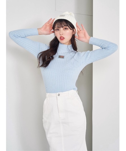 プレートカラーリブニットトップス