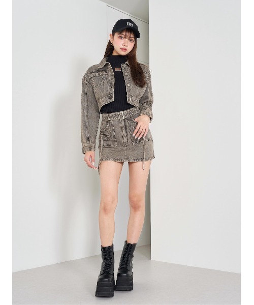 プレートカラーリブニットトップス