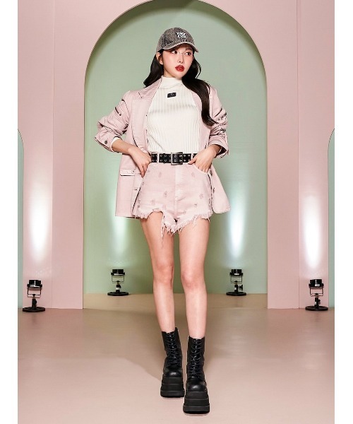 プレートカラーリブニットトップス