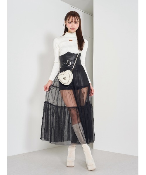 プレートカラーリブニットトップス