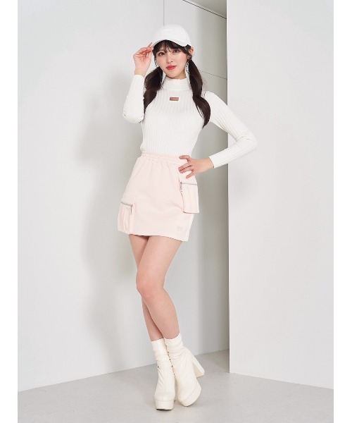 プレートカラーリブニットトップス