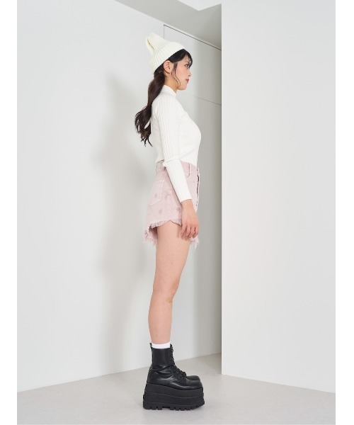 プレートカラーリブニットトップス