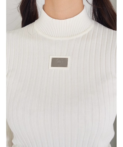 プレートカラーリブニットトップス