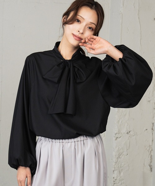 セール】《新色追加》ボウタイボリューム袖ブラウス オフィス ビジネス