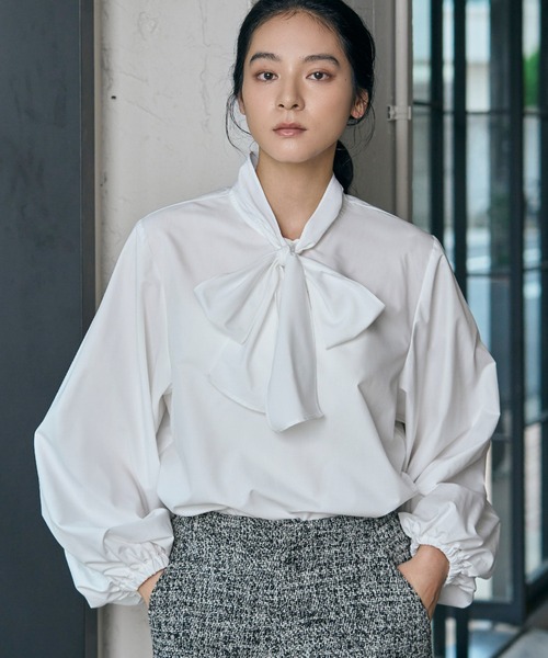 セール】《新色追加》ボウタイボリューム袖ブラウス オフィス ビジネス