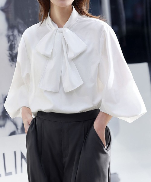 セール】《新色追加》ボウタイ ボリューム袖 ブラウス 長袖 オフィス