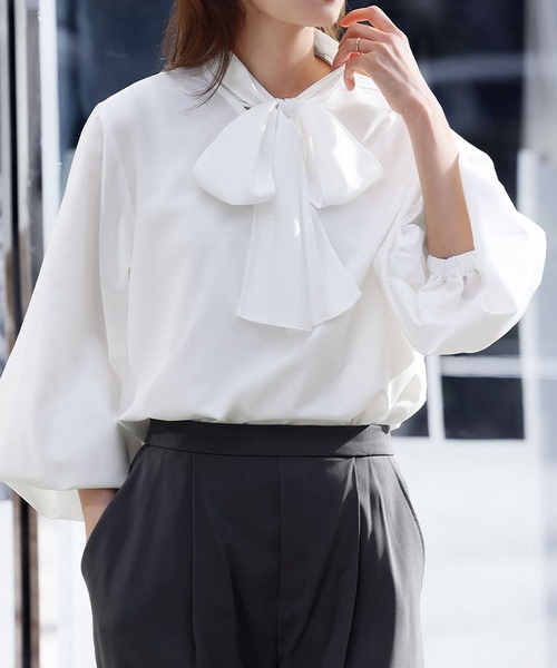 セール】《新色追加》ボウタイボリューム袖ブラウス オフィス ビジネス