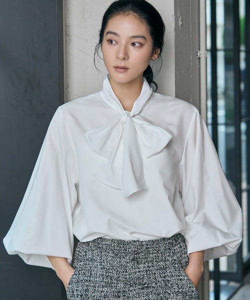 セール】《新色追加》ボウタイ ボリューム袖 ブラウス 長袖 オフィス