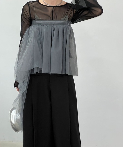 chuclla（チュクラ）の「2way アシンメトリー チュールベアトップ chw24s031（チューブトップ・レディース・グレー・M）」の4枚目の写真