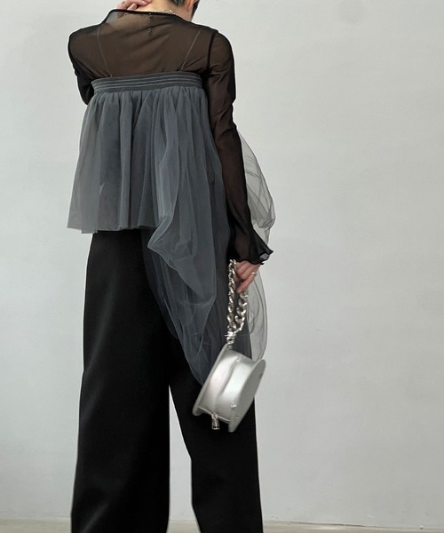 chuclla（チュクラ）の「2way アシンメトリー チュールベアトップ chw24s031（チューブトップ・レディース・グレー・M）」の5枚目の写真