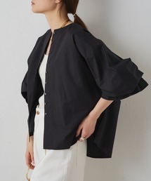 PUAL CE CIN | スーピマコットン袖フレアノーカラーブラウス(シャツ/ブラウス)