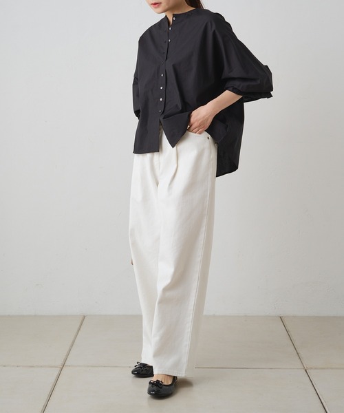 PUAL CE CIN（ピュアルセシン）の「スーピマコットン袖フレアノーカラーブラウス（シャツ/ブラウス・レディース・オフホワイト/ブラック/グレー・FREE）」の21枚目の写真