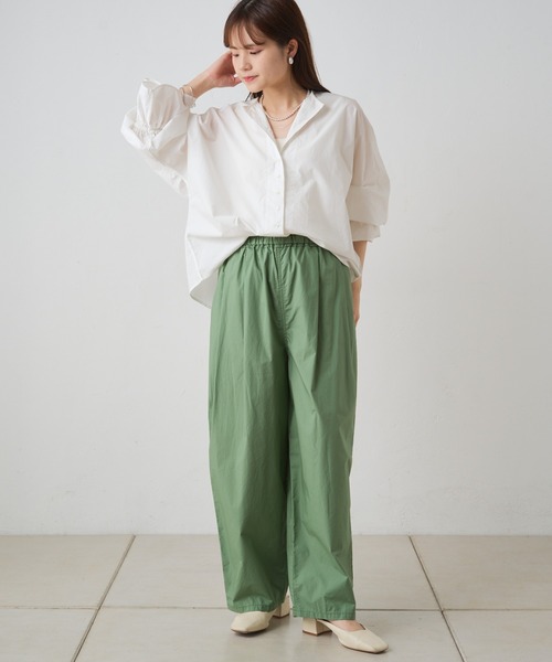 PUAL CE CIN（ピュアルセシン）の「スーピマコットン袖フレアノーカラーブラウス（シャツ/ブラウス・レディース・オフホワイト/ブラック/グレー・FREE）」の8枚目の写真