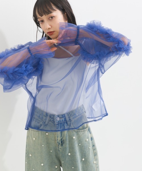 terrace(テラス)の「フリルキャンディースリーブシアープルオーバー(Tシャツ/カットソー・レディース・ブラック/カーキ/ブルー/アイボリー/グレー/ダークオレンジ/ブルーグリーン/チャコール・MEDIUM)」の19枚目の写真
