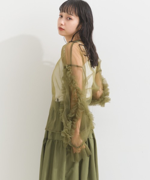 terrace(テラス)の「フリルキャンディースリーブシアープルオーバー(Tシャツ/カットソー・レディース・ブラック/カーキ/ブルー/アイボリー/グレー/ダークオレンジ/ブルーグリーン/チャコール・MEDIUM)」の20枚目の写真