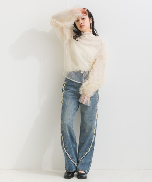 terrace(テラス)の「フリルキャンディースリーブシアープルオーバー(Tシャツ/カットソー・レディース・ブラック/カーキ/ブルー/アイボリー/グレー/ダークオレンジ/ブルーグリーン/チャコール・MEDIUM)」の14枚目の写真
