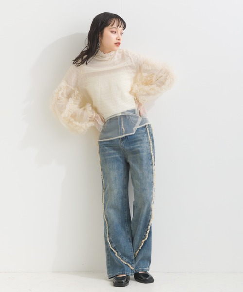 terrace(テラス)の「フリルキャンディースリーブシアープルオーバー(Tシャツ/カットソー・レディース・ブラック/カーキ/ブルー/アイボリー/グレー/ダークオレンジ/ブルーグリーン/チャコール・MEDIUM)」の15枚目の写真