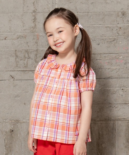 RAGMART（ラグマート）の「ラウンドカラーブラウス（Tシャツ/カットソー・キッズ・ベージュ/チェック/ブルー・100cm/110cm/120cm/130cm）」の3枚目の写真