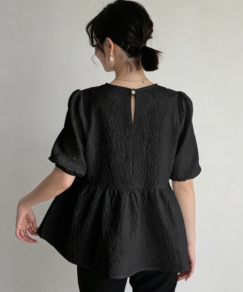 Miniministore(ミニミニストア)の「ペプラムブラウス スクエアネックトップス半袖(シャツ/ブラウス・レディース・ブラック/ブルー/ホワイト/クリーム/ライトブラウン・FREE)」の12枚目の写真