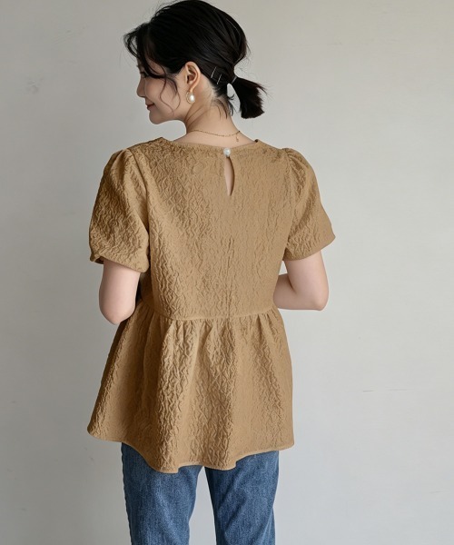 Miniministore(ミニミニストア)の「ペプラムブラウス スクエアネックトップス半袖(シャツ/ブラウス・レディース・ブラック/ブルー/ホワイト/クリーム/ライトブラウン・FREE)」の18枚目の写真