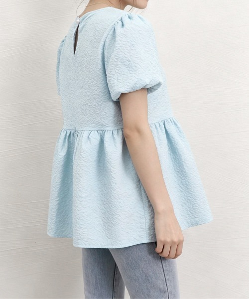 Miniministore(ミニミニストア)の「ペプラムブラウス スクエアネックトップス半袖(シャツ/ブラウス・レディース・ブラック/ブルー/ホワイト/クリーム/ライトブラウン・FREE)」の20枚目の写真