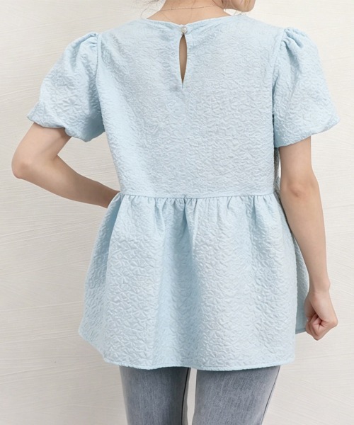Miniministore(ミニミニストア)の「ペプラムブラウス スクエアネックトップス半袖(シャツ/ブラウス・レディース・ブラック/ブルー/ホワイト/クリーム/ライトブラウン・FREE)」の21枚目の写真