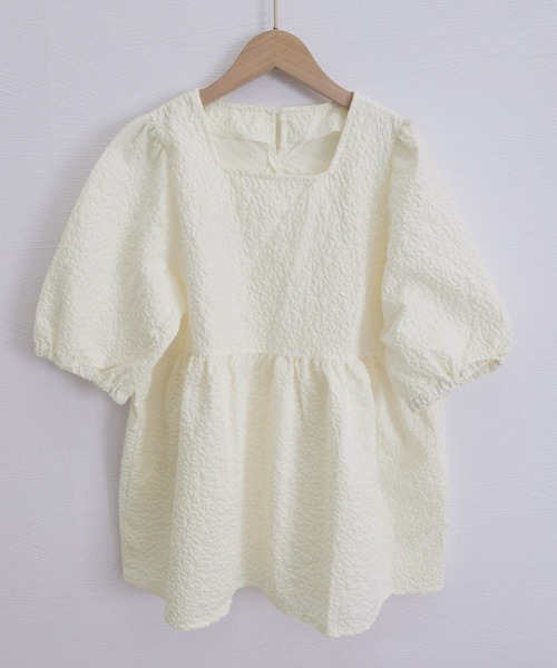 Miniministore(ミニミニストア)の「ペプラムブラウス スクエアネックトップス半袖(シャツ/ブラウス・レディース・ブラック/ブルー/ホワイト/クリーム/ライトブラウン・FREE)」の22枚目の写真