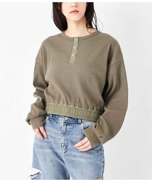 ヘンリーネック異素材切替トップス