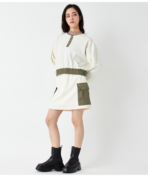 ANAP(アナップ)の「ヘンリーネック異素材切替トップス(Tシャツ/カットソー・レディース・アイボリー/カーキ/ブラック・FREE)」の19枚目の写真