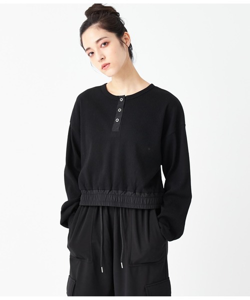 ANAP(アナップ)の「ヘンリーネック異素材切替トップス(Tシャツ/カットソー・レディース・アイボリー/カーキ/ブラック・FREE)」の21枚目の写真
