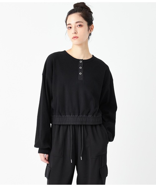 ANAP(アナップ)の「ヘンリーネック異素材切替トップス(Tシャツ/カットソー・レディース・アイボリー/カーキ/ブラック・FREE)」の20枚目の写真
