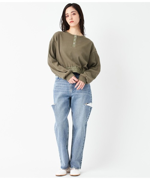 ANAP(アナップ)の「ヘンリーネック異素材切替トップス(Tシャツ/カットソー・レディース・アイボリー/カーキ/ブラック・FREE)」の17枚目の写真