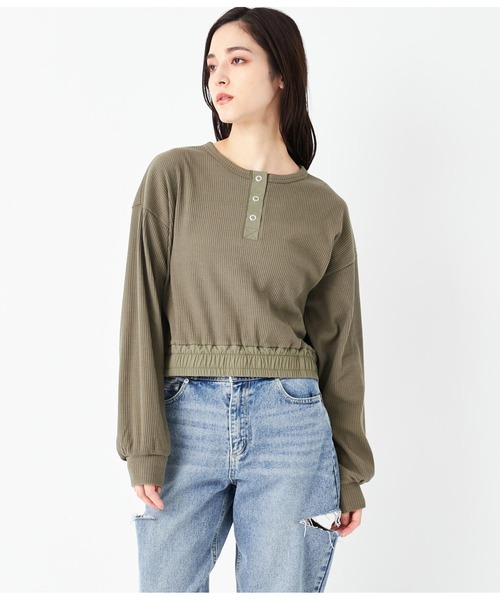 ANAP(アナップ)の「ヘンリーネック異素材切替トップス(Tシャツ/カットソー・レディース・アイボリー/カーキ/ブラック・FREE)」の15枚目の写真