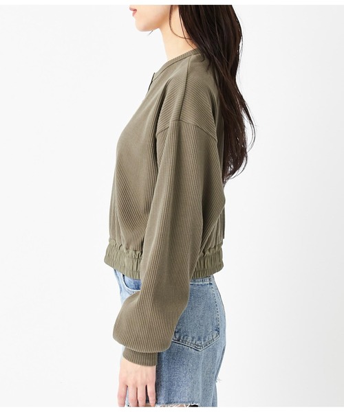 ANAP(アナップ)の「ヘンリーネック異素材切替トップス(Tシャツ/カットソー・レディース・アイボリー/カーキ/ブラック・FREE)」の11枚目の写真