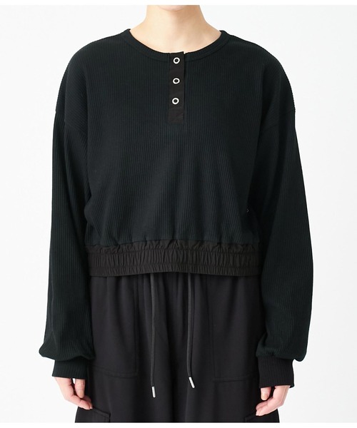 ANAP(アナップ)の「ヘンリーネック異素材切替トップス(Tシャツ/カットソー・レディース・アイボリー/カーキ/ブラック・FREE)」の8枚目の写真