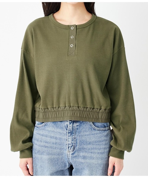 ANAP(アナップ)の「ヘンリーネック異素材切替トップス(Tシャツ/カットソー・レディース・アイボリー/カーキ/ブラック・FREE)」の9枚目の写真