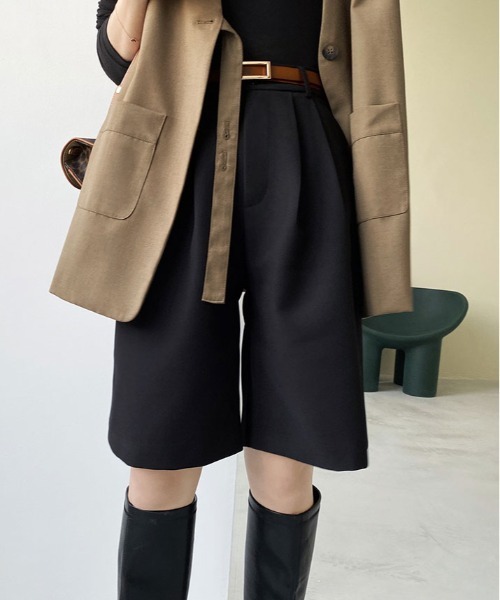kirakiraShop（キラキラショップ）の「ゆるっと上品。大人映えする Aライン スラックス ハーフパンツ（スラックス・レディース・モカ/ブラック/ブルーグリーン・M/L）」の19枚目の写真