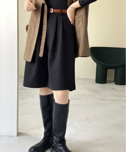 kirakiraShop（キラキラショップ）の「ゆるっと上品。大人映えする Aライン スラックス ハーフパンツ（スラックス・レディース・モカ/ブラック/ブルーグリーン・M/L）」の21枚目の写真