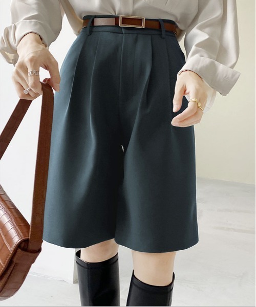 kirakiraShop（キラキラショップ）の「ゆるっと上品。大人映えする Aライン スラックス ハーフパンツ（スラックス・レディース・モカ/ブラック/ブルーグリーン・M/L）」の9枚目の写真