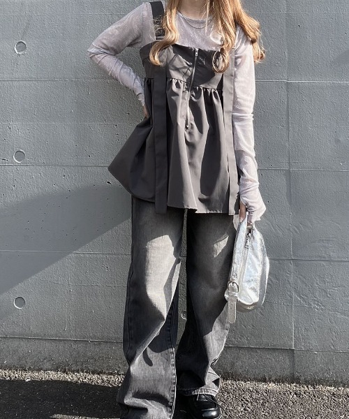 Reurie'(レウリィ)の「シアーニュアンスプリントトップス/sheer nuance pattern top 長袖 クルーネック シースルー 透け感 パターン マーブル ニュアンス 線画 カジュアル 韓国 Y2K 重ね着 レイヤード チャコールグレー グレー モノトーン 大人モノトーン(Tシャツ/カットソー・レディース・ライトグレー/ホワイト/チャコールグレー・FREE)」の12枚目の写真