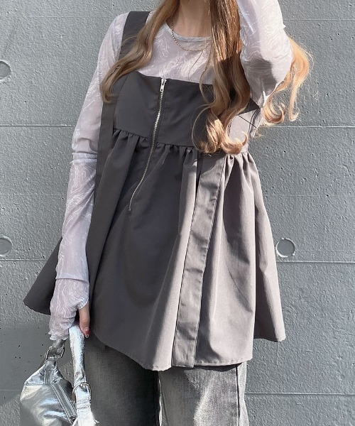 Reurie'(レウリィ)の「シアーニュアンスプリントトップス/sheer nuance pattern top 長袖 クルーネック シースルー 透け感 パターン マーブル ニュアンス 線画 カジュアル 韓国 Y2K 重ね着 レイヤード チャコールグレー グレー モノトーン 大人モノトーン(Tシャツ/カットソー・レディース・ライトグレー/ホワイト/チャコールグレー・FREE)」の11枚目の写真