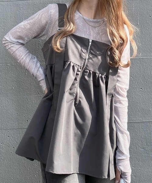 Reurie'(レウリィ)の「シアーニュアンスプリントトップス/sheer nuance pattern top 長袖 クルーネック シースルー 透け感 パターン マーブル ニュアンス 線画 カジュアル 韓国 Y2K 重ね着 レイヤード チャコールグレー グレー モノトーン 大人モノトーン(Tシャツ/カットソー・レディース・ライトグレー/ホワイト/チャコールグレー・FREE)」の8枚目の写真