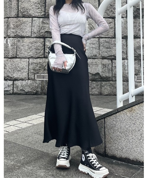 Reurie'(レウリィ)の「シアーニュアンスプリントトップス/sheer nuance pattern top 長袖 クルーネック シースルー 透け感 パターン マーブル ニュアンス 線画 カジュアル 韓国 Y2K 重ね着 レイヤード チャコールグレー グレー モノトーン 大人モノトーン(Tシャツ/カットソー・レディース・ライトグレー/ホワイト/チャコールグレー・FREE)」の14枚目の写真