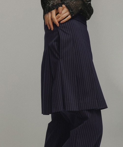 45R リネンツィード ラップスカート ネイビーピンストライプ （フリーサイズ） UNITED ARROWS LTD. OUTLET｜ピンストライプ ラップスカート