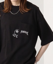 オーバーサイズ ポケ付き刺繍&バックプリント ヘビーウエイト半袖Tシャツ