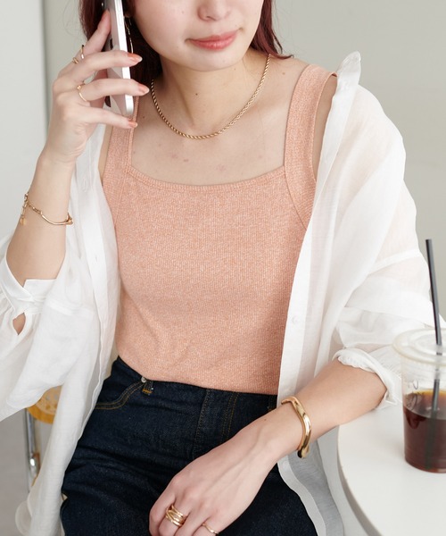 DISCOAT(ディスコート)の「リブメランジスクエアタンクトップ(タンクトップ・レディース・アイボリー/ブラック/ライトグレー/オレンジ/オレンジ系その他・FREE)」の4枚目の写真