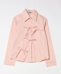 Never mind the XU / Chikashitsu+ | 韓国ファッション nmtc + エヌエムティーシープラス ribbon crop shirt リボンシャツ リボンブラウス 長袖トップス 長袖シャツ カットソー シャーリングトップス バレエコア Y2Kファッション(シャツ/ブラウス)