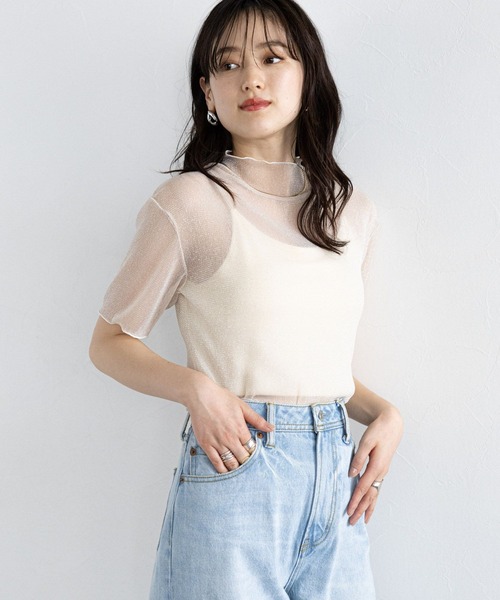 RAGEBLUE（レイジブルー）の「ハイネックラメシアートップス（Tシャツ/カットソー・レディース・グレー/ホワイト・FREE）」の5枚目の写真